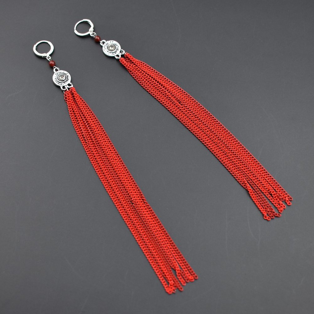 Super long earrings, red tassel earrings, statement fringe earrings for women